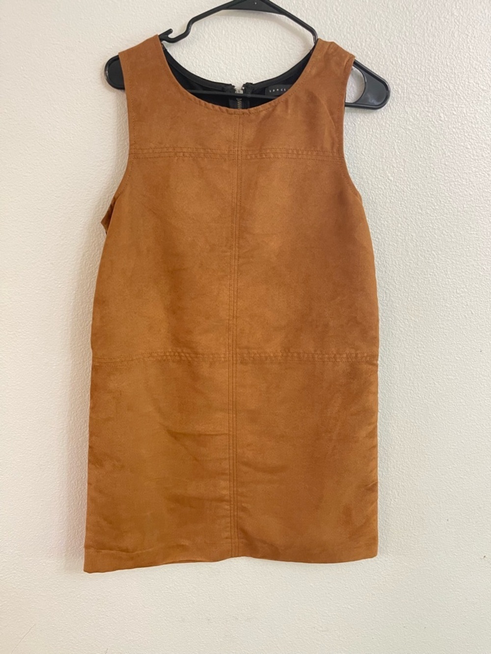 Sanctuary Village Faux Suede Shift Maple Brown Sleeveless Mini Dress Size L - Picture 2 of 10